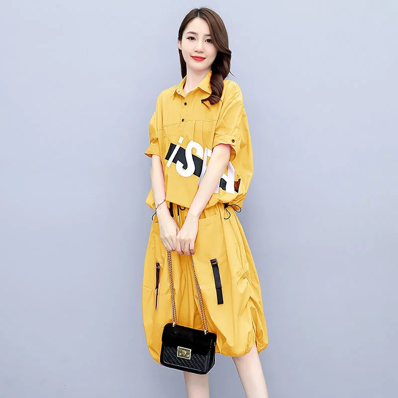2021 Új Nyári Női Ruhák, Alkalmi póló, Laza Széles Láb Rövidnadrág 2 darabos Készlet, A Nők Plus Size Divat koreai Crop Top Kép 2