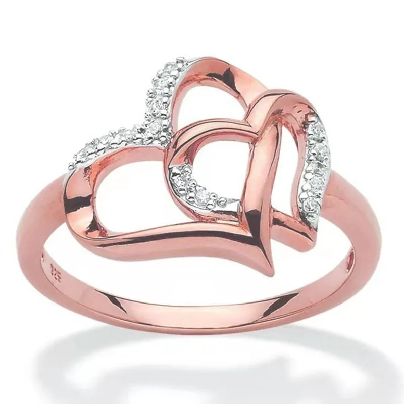 2021 Új Érkezők Dupla Szív Gyűrű a Nők AAA Tiszta Kristály Női Ígéret Gyűrű, Menyasszonyi Esküvői Ékszerek, Kiegészítők, Ajándékok Kép 2