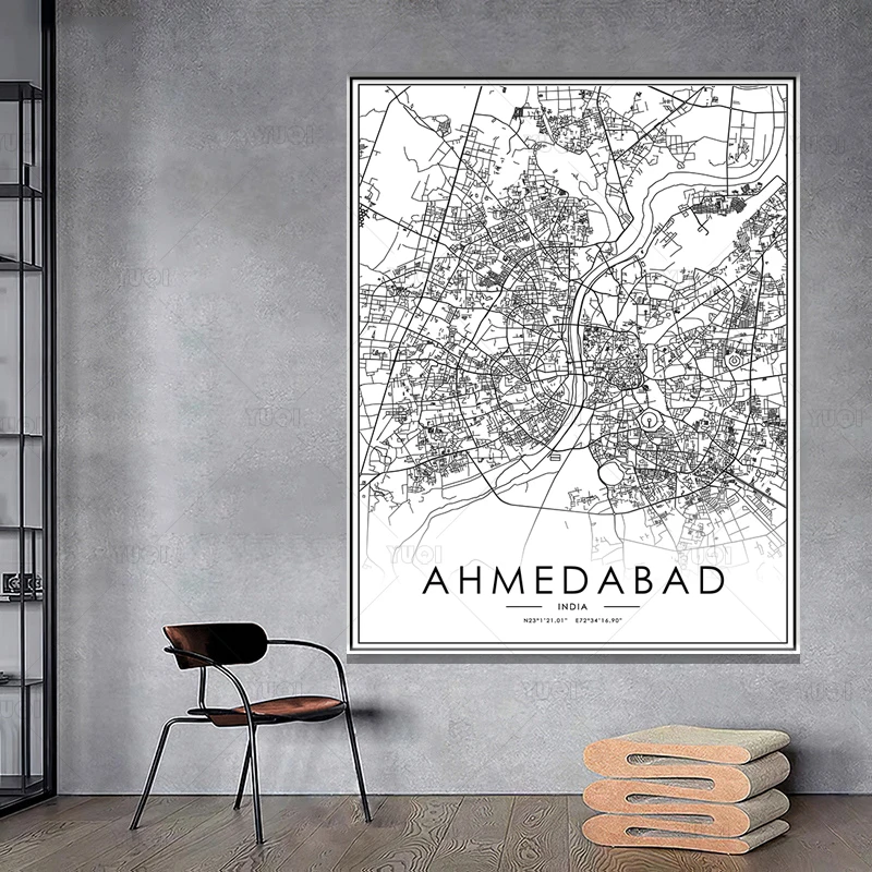 Fekete-Fehér Világ City Térkép Bangkok ABIDJAN AGADIR AL KUVAIT AHMEDABAD AFHANISTAN aberdeen City Térkép Poszter PaintingWorld Kép 2