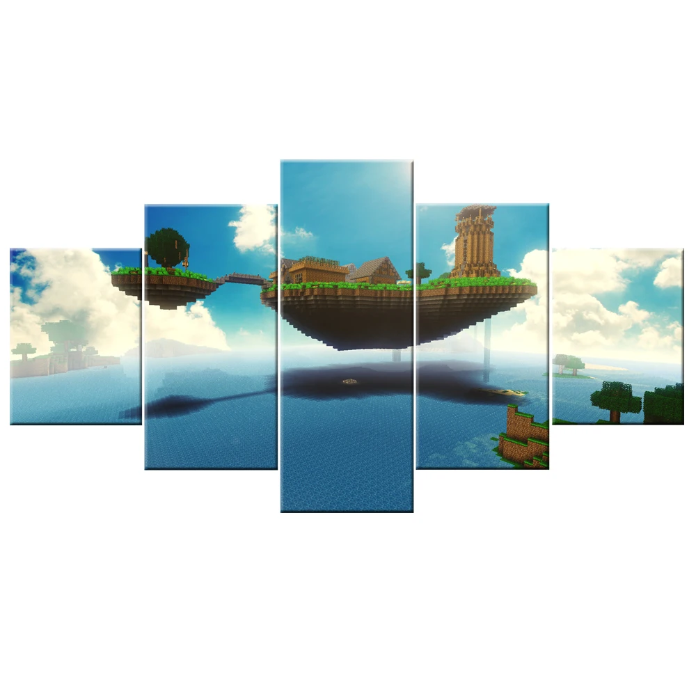 Nem Keretes Vászon 5 Db Minecraft Város Ég Anime Wall Art Poszterek, Képek, lakberendezés Tartozékok Nappali Festmények Kép 2