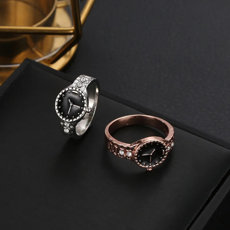 Divat Kreatív Gyűrű Óra Luxus Ezüst Színű Király Kvarc Ujj Gyűrű Nézni Pár Órát Reloj Mujer Montre Zegarek Kép 2