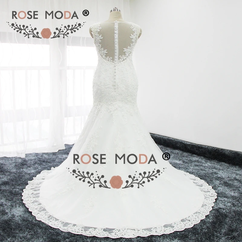 Rose Moda Luxus Csipke Sellő Esküvői Ruha Gyöngy Illúzió Vissza, Hogy az Egyéni Kép 2