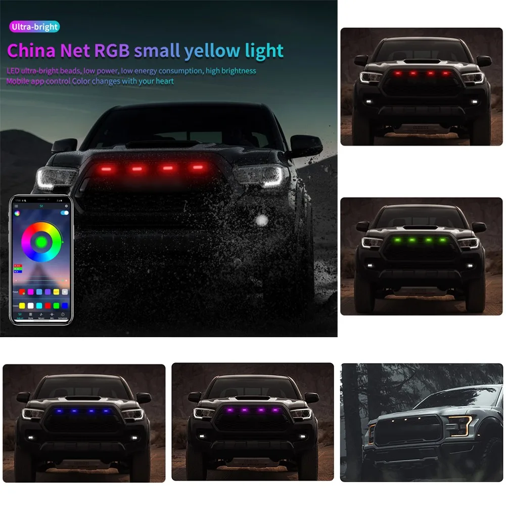 Autó Közép-rács Rács LED Raptor Stílus Grill Trim Teherautó Mobil APP Állítható Ellenőrzési Színes Fények Automatikus Fényszórók Kép 2