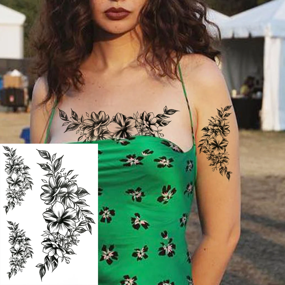 Akvarell Dahlia Lily Virág Ideiglenes Tetoválás A Nők Felnőtt Reális Flora Rózsa, pünkösdi Rózsa Tetoválás Hamis Matrica 3D-Nagy, Tetoválás Kép 2