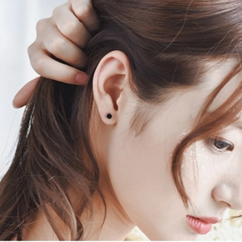 OTOKY koreai Zománc Geometrikus Fülbevaló Nők, Lányok, Gyönyörű Fekete Cirkon Mini 925 Ezüst Tű Fülbevaló, Piercing Ékszer Kép 2