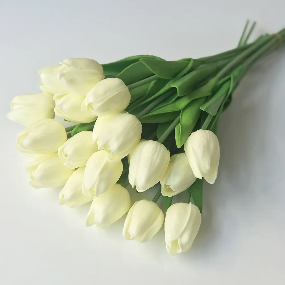 5pc 10db Tulipán Mesterséges Virágok, Rózsaszín, Arany, Fehér PU Igazi Érintse meg az Otthon Kert Dekoráció Hamis Latex Csokor Esküvő Party Kép 2