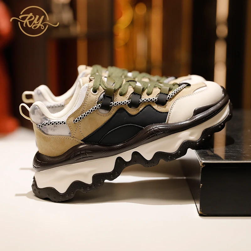 RY-RELAA Európai női cipő Valódi Bőrből készült, platform cipő, 2022 tavasz új stílus INS vaskos fekete tornacipő cipő dagály Kép 2