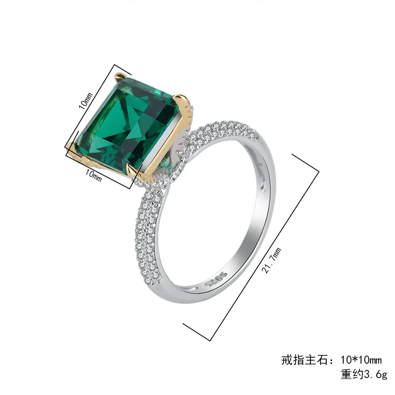 DIMINGKE S925 Sterling Ezüst Gyűrű, a Nők 10*10MM Szögletes, Zöld, Piros, Magas Szén-dioxid-Gyémánt Szép Ékszer Esküvő Party Kép 2