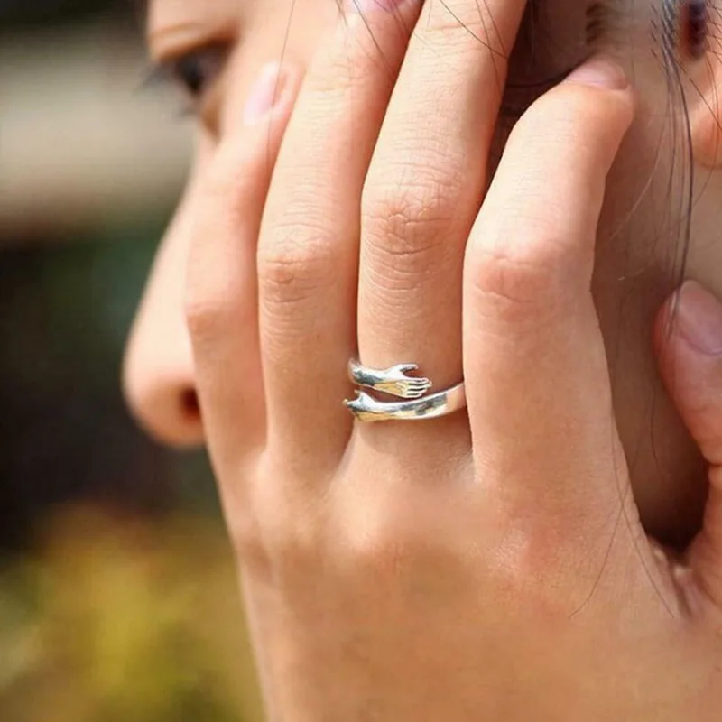 Klasszikus Pár Gyűrűk Szeretet Ölelés Ujj Gyűrű A Nők a Férfiak Eljegyzési Ékszert Állítható Nyílt Esküvői Gyűrű, Valentin Nap Kép 2