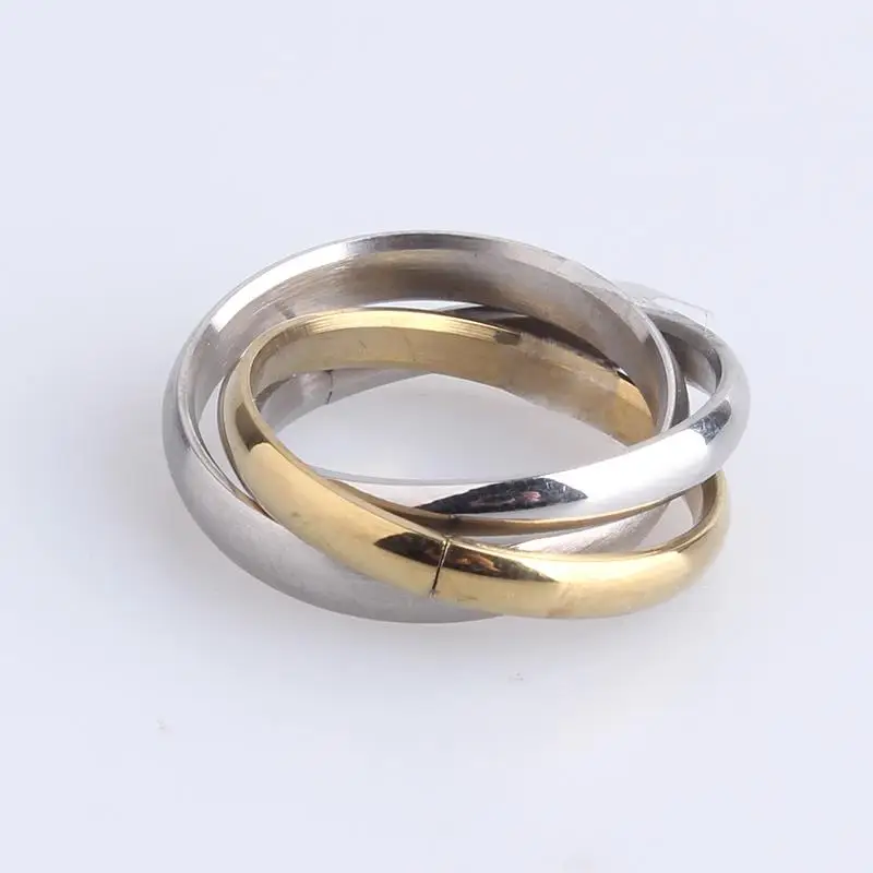 4mm Három kör arany, ezüst színű 316L Rozsdamentes Acél gyűrűk ujját a nők, férfiak, nagykereskedelmi Kép 2
