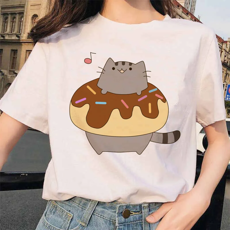 Női póló kawayi aranyos macska grafikus rajzfilm nyomtatási harajuku divat túlméretezett póló sumemr felsők női ruhában Kép 2