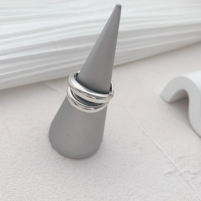 LIVVY Ezüst Színű Nyitott Gyűrűk Egyszerű Kör Kereszt emeletes Gyűrű Állítható Gyűrű Divat Ezüst Ékszerek Fél Kép 2