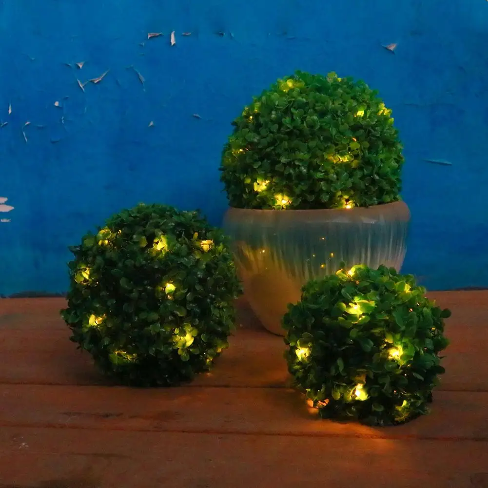 Mesterséges Növény a Műkertészet Labdát Dekoratív Napelemes LED Kerti Parti Szabadtéri Esküvő lakberendezés Mesterséges Puszpáng Golyó Kép 2