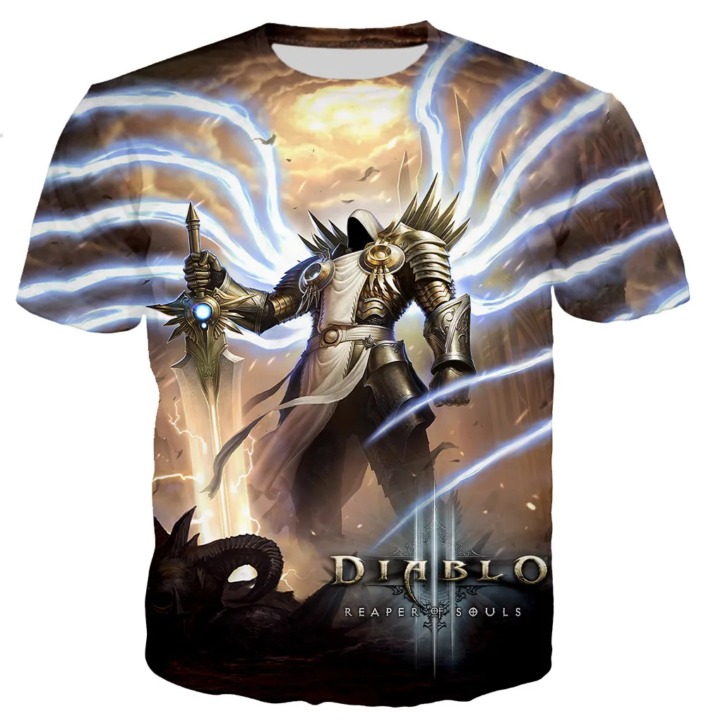Nyári Játék Diablo 3 Reaper Lélek Nyomtatott 3D-s póló Férfi/női Divat Király Alkalmi Túlméretezett Streetwear Póló Ruha Kép 2