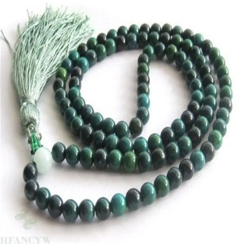6mm Sötét Zöld Jade 108 Rózsafüzér Mala Drágakő Nyaklánc Kézzel készített jóga természetes Buddhizmus imádkozni Díszes Szerencsés Unisex energia SZERZETES Kép 2