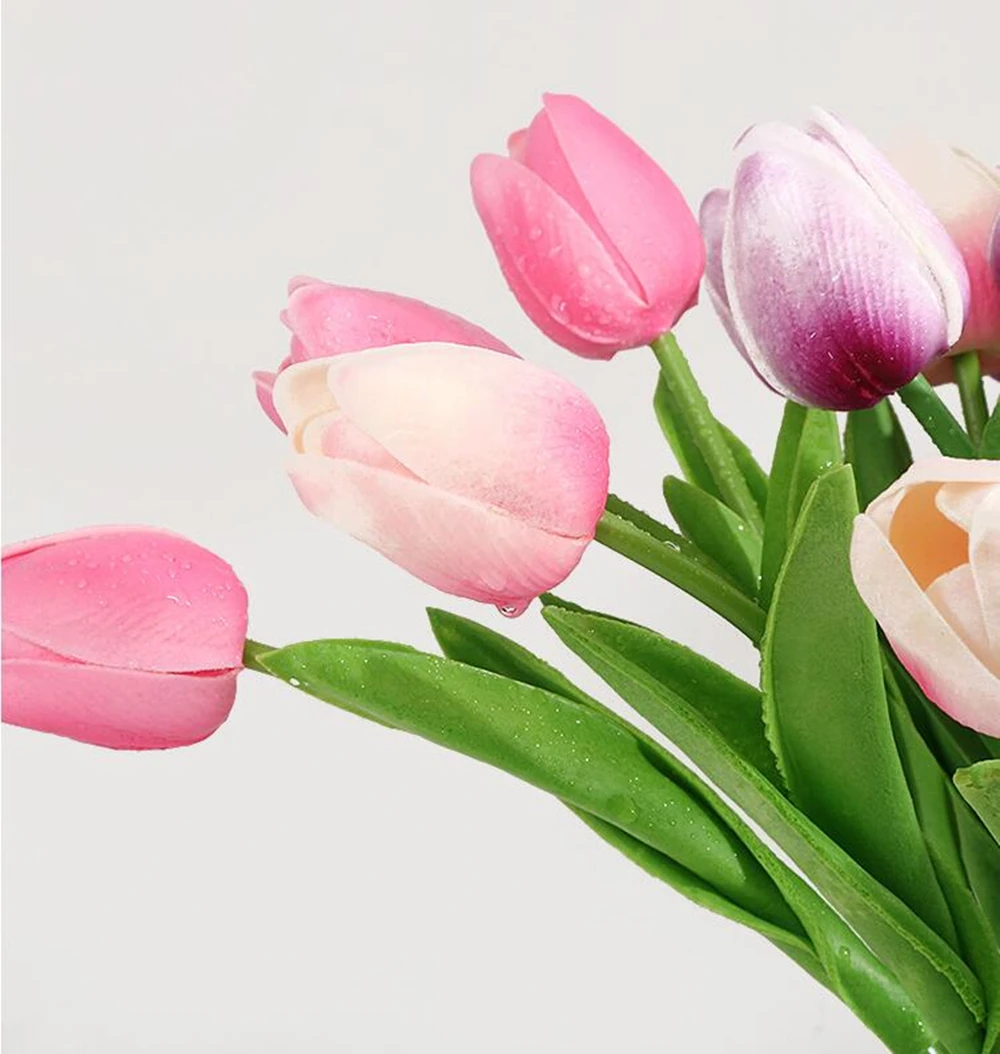5db/sok Tulipán Csokor Mesterséges Virág Hamis Virág Igazi Érintse meg a lakodalom lakberendezés Kép 2