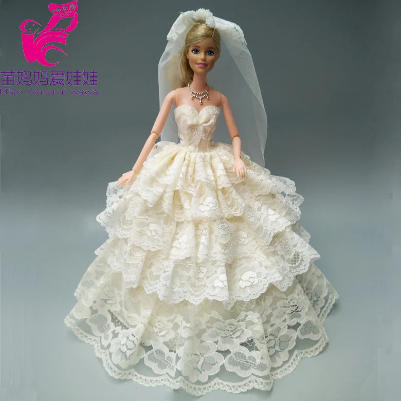 ingyenes szállítás, 1 db 4 réteg teljes körül brided dress barbie baba esküvői ruha Kép 2