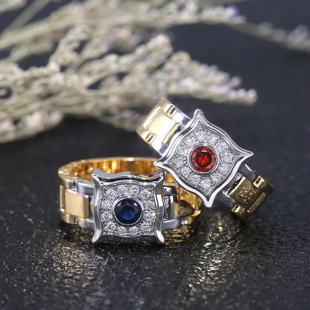 FFLACEL Üreges kétszínű Színű Gyűrű Hullám Köbméter Cirkon Gyűrű Női Divat Népszerű Strasszos jegygyűrűt a Nők Kép 2