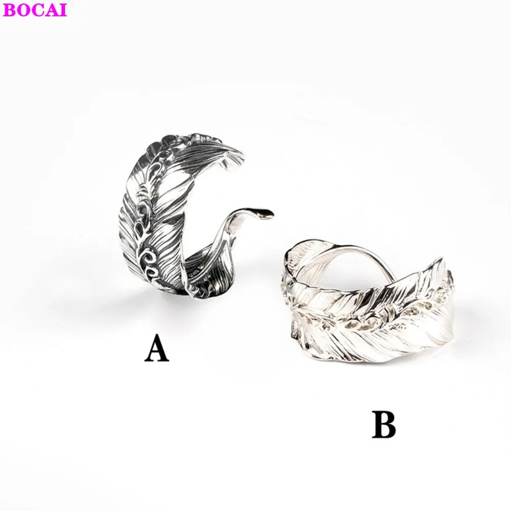 BOCAI S925 Sterling Ezüst Nyitó Gyűrű a Férfiak, mind a Nők 2021 Új Divat Pihe Fű Kezét Díszek Tiszta schuster szállás Ékszerek Kép 2