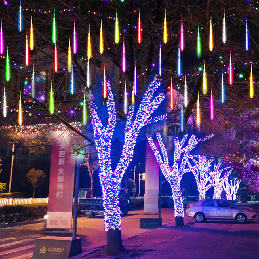 30CM 50CM Karácsonyi Meteorzápor Eső LED Tündér String Fény, 8 Csepp, Esőcsepp Hó Alá Fény Vízálló Lépcsőzetes Fa Fény Kép 2