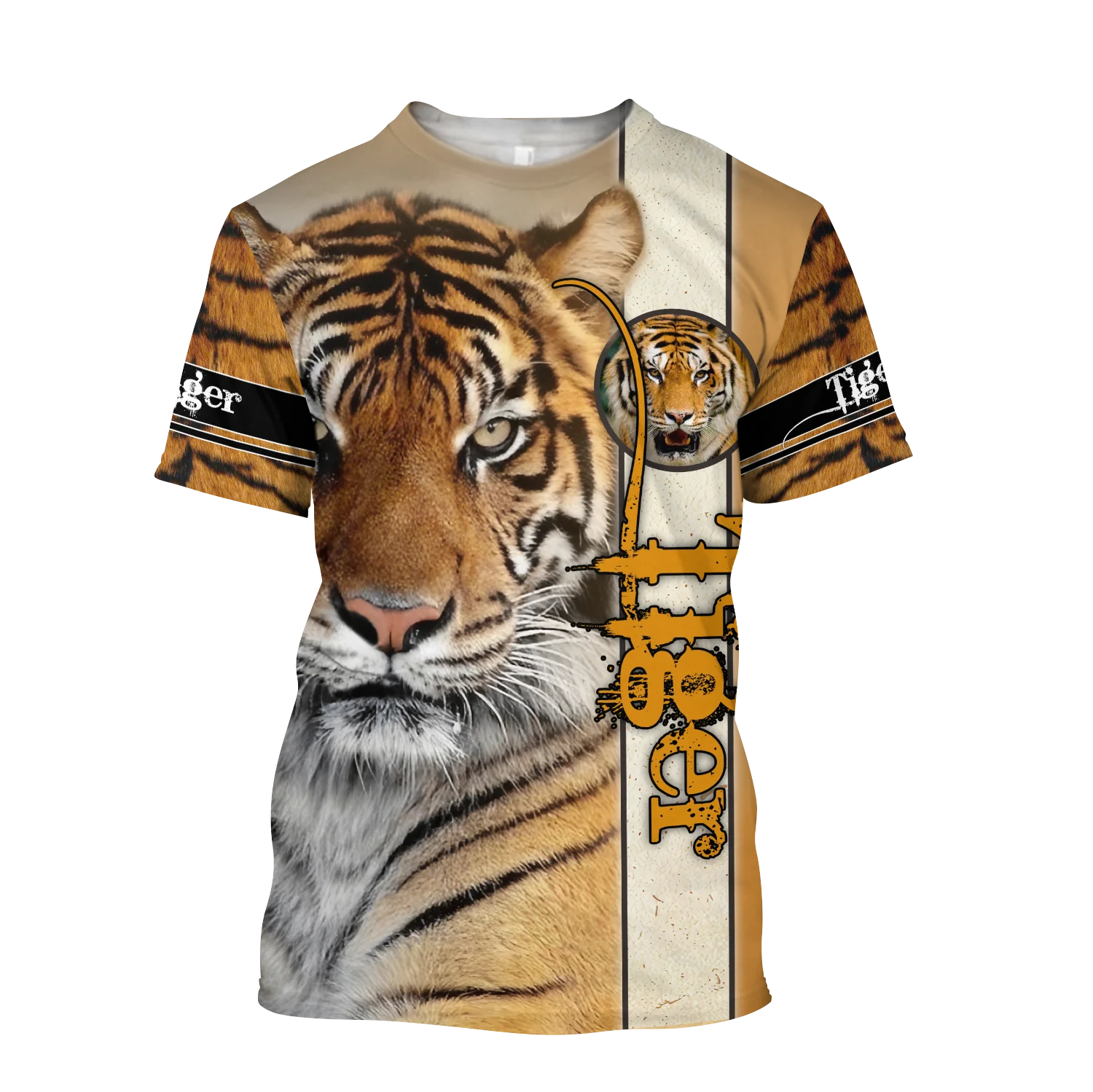 Szabadidő 3D tigris mintás póló/ing, alkalmi O-nyakú férfi rövid ujjú divatos nyári póló dzseki méret Kép 2