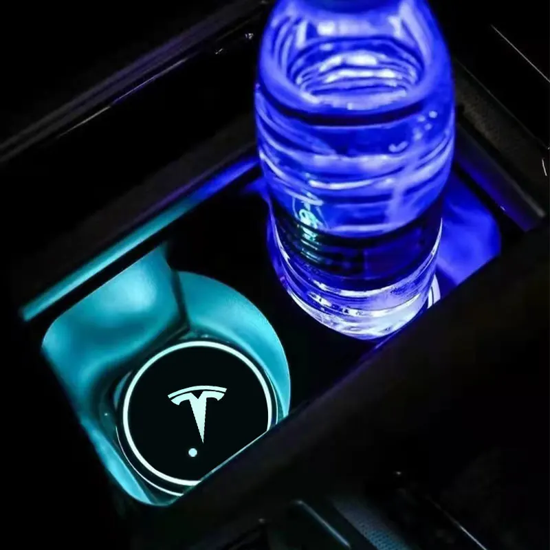 Autó Logó Led Hangulat Fény, 7 Színes Csésze Világító Hullámvasút Jogosultja A Tesla Model 3 S X Y Logó Auto Tartozékok Kép 2