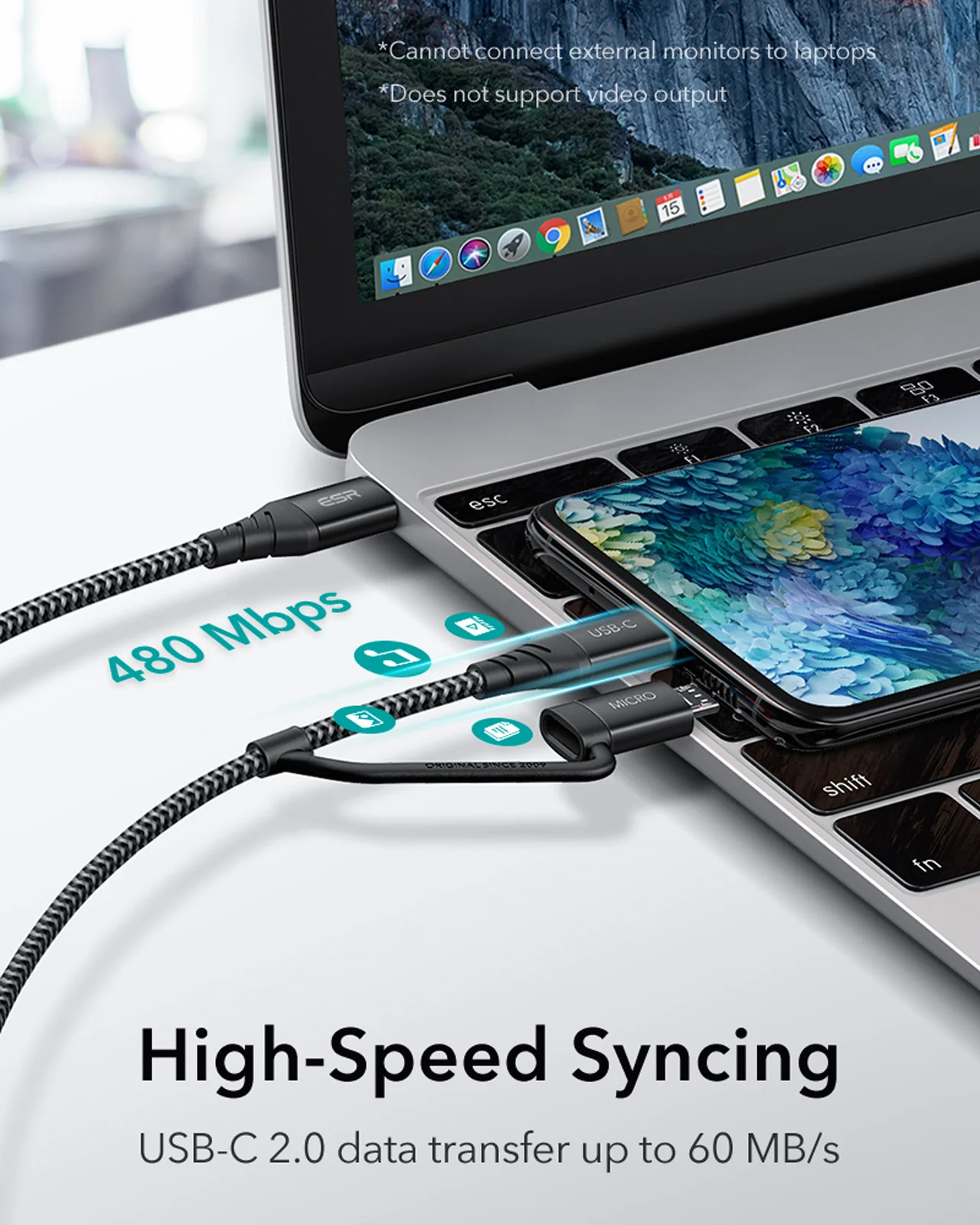 ESR 2 az 1-ben Micro USB Kábel C Típusú Kábel-Gyors Töltés Kábel Tablet Telefon Töltése Kábel az iPad 4/iPad 8 Samsung S20 S21 Kép 2