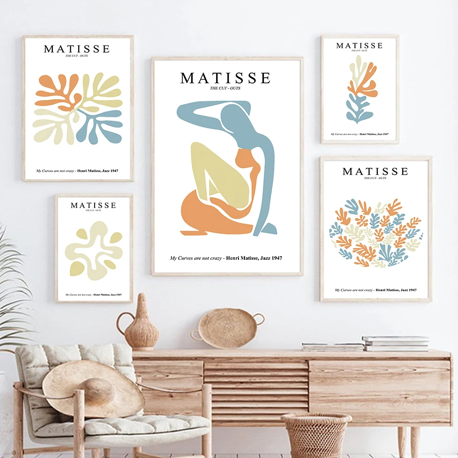 Absztrakt Matisse Lány Színes Levél Korall Wall Art Vászon Festmény Északi Poszterek, Nyomatok, Fali Kép, Nappali Dekor Kép 2