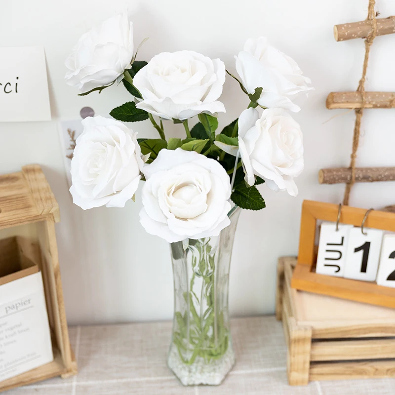 5db Gyönyörű Selyem Mesterséges Rózsa Esküvői Haza Asztal Dekoráció Hosszú Csokor Gondoskodjon Hamis Növények Valentin Napi Ajándék Kép 2