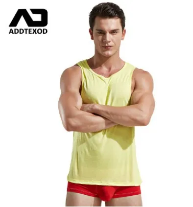 Forró!10colors márka ADDTEXOD szexi tartály tetejét szilárd pamut mellény, Férfi divat lélegző fitness ruházat mellény ujjatlan ruha Kép 2