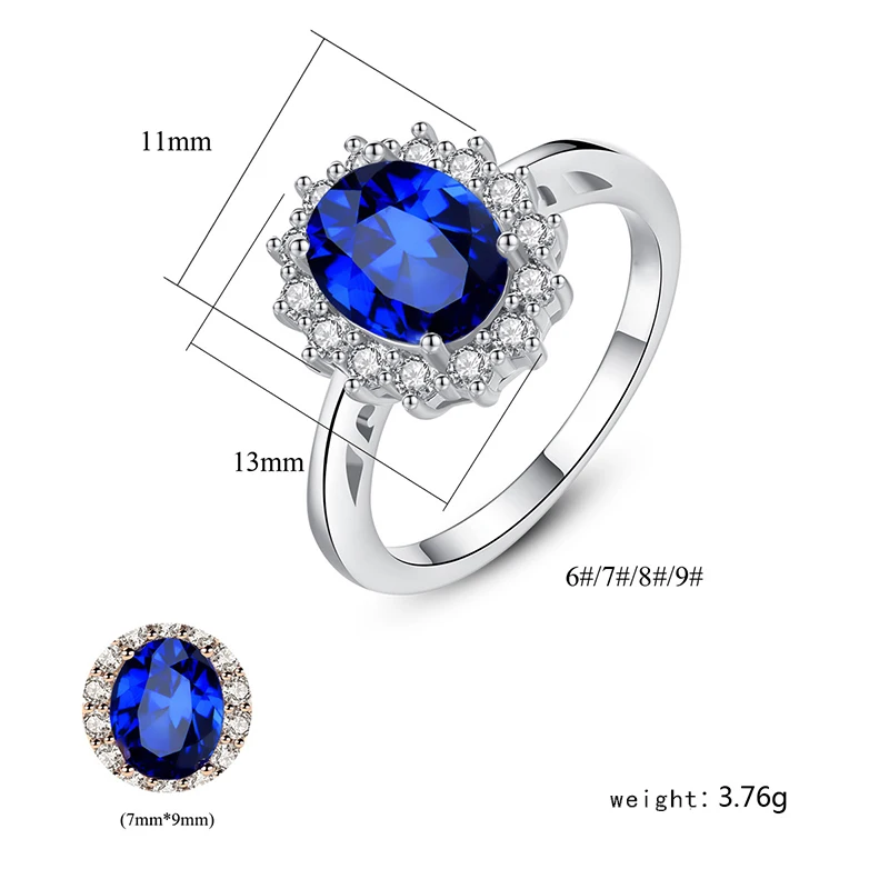 Divat-Luxus női Gyűrű Varázsa kék kristály Gyűrű Esküvői Ékszer Gyűrű Eljegyzési a Nők Számára a legjobb ajándék Kép 2
