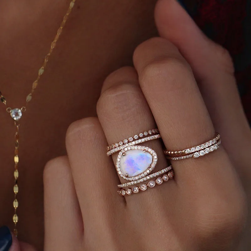 Évjárat Természetes Kék Turquoises Gyűrűk Nők Antik SilverColor Titán Kettős Réteg Lány Ujj Gyűrű Ékszer Kép 2