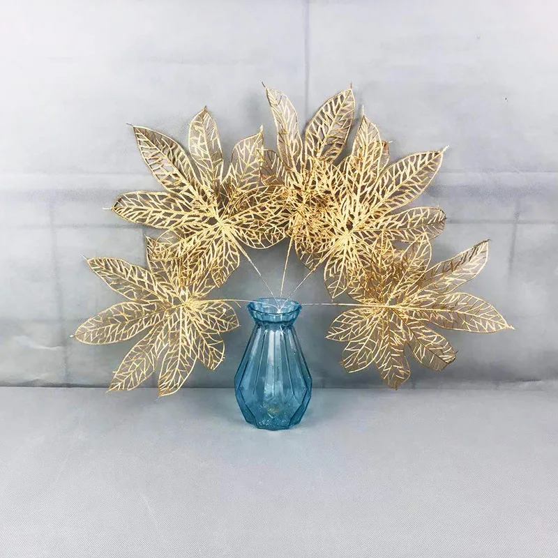 Arany Esküvői Művirágok Műanyag Szimuláció Levelek Ág Christams Dekorációs Növény Vezető Úton Room Decor Esztétikai Kép 2