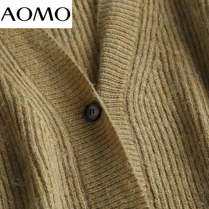 AOMO 2021 Őszi Téli Női Zöld 30% Gyapjú Kötött Kardigán Pulóver Pulóver Vintage Hosszú Ujjú Női Felsőruházat 4C183A Kép 2