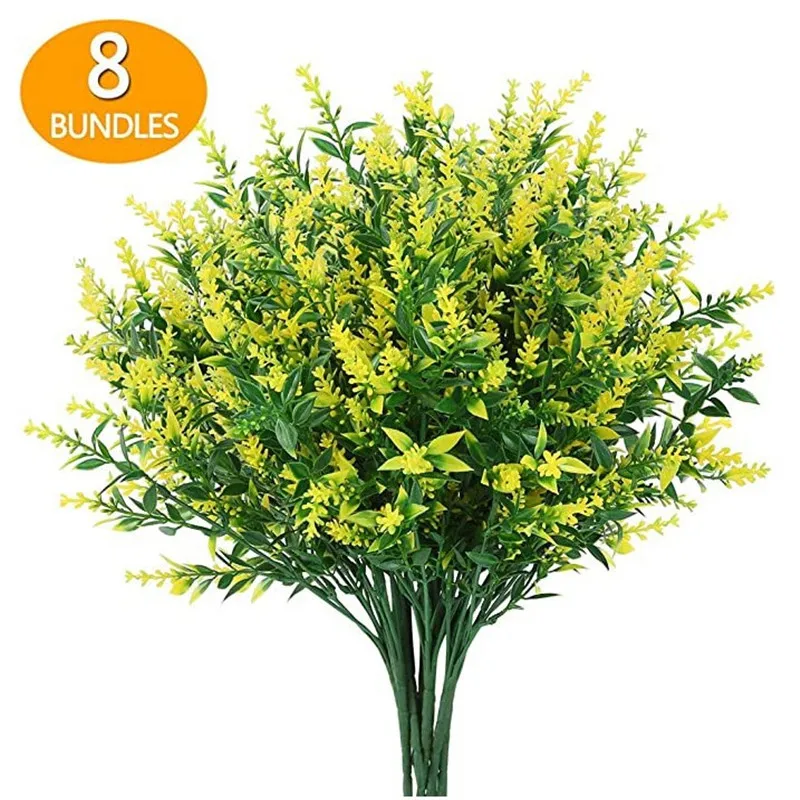 8 Csomag/Csomag művirágok Hamis Levendula Virágok, UV-Rezisztens Növények, Cserjék, Nem Fakulnak Ál Műanyag Zöld Otthon Dekorok Kép 2