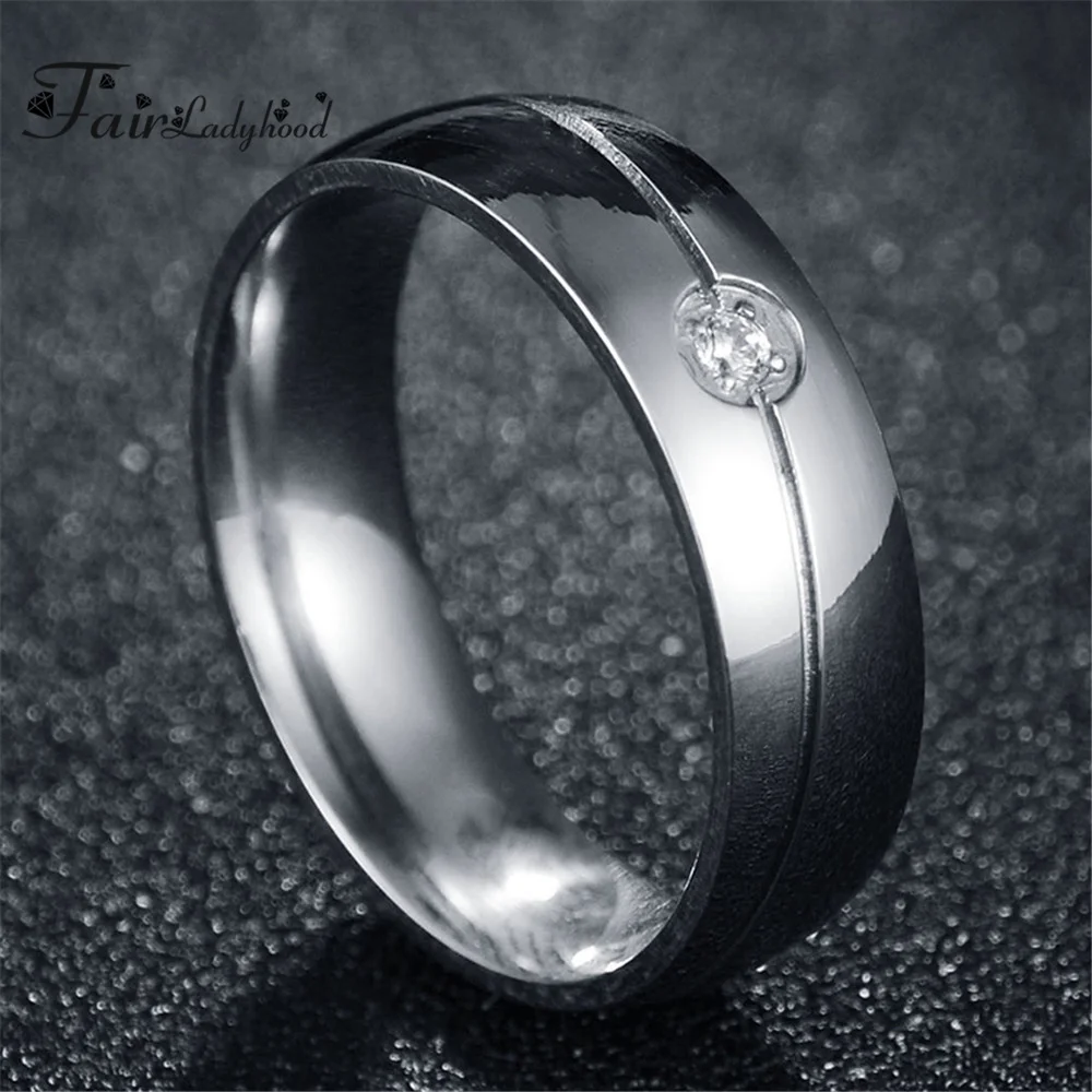FairLadyHood kiváló Minőségű Soha nem Fakul 316L Rozsdamentes Acél CZ Kő Inlay Gyűrűk Személyiség Egyszerű Esküvői Gyűrű Női Ajándék Kép 2