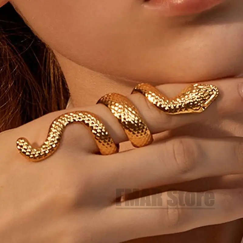 Évjárat Hosszú Kígyó Nyitó Gyűrű Női Női Arany Ezüst Színű, Állítható Ujját Punk Túlzott Állati Ékszerek Kép 2
