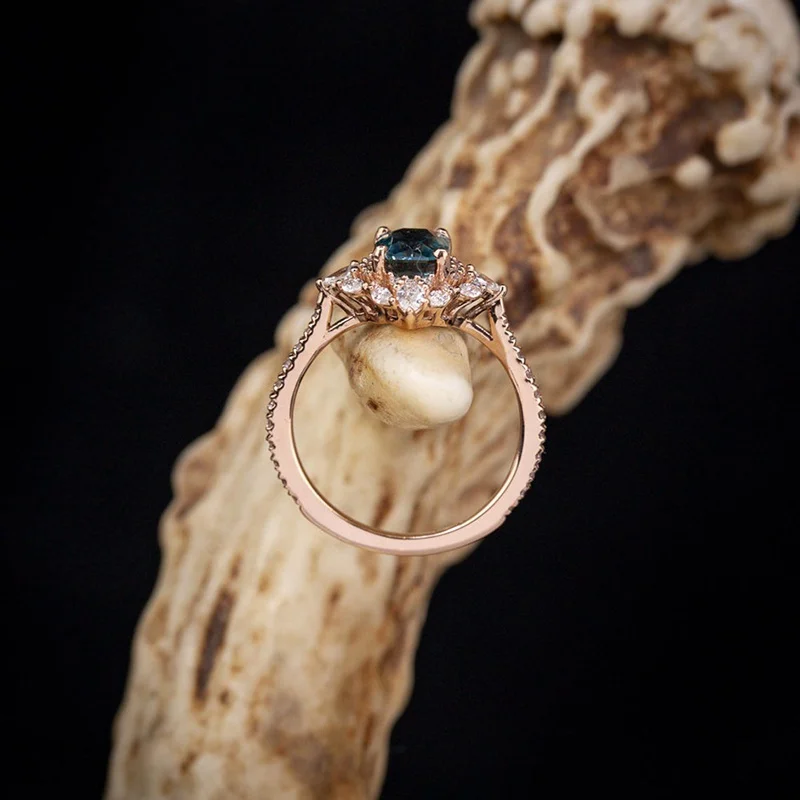 Gyönyörű kék drágakő, gyémánt, születésnapi évforduló ajándék Női Gyűrű Kép 2