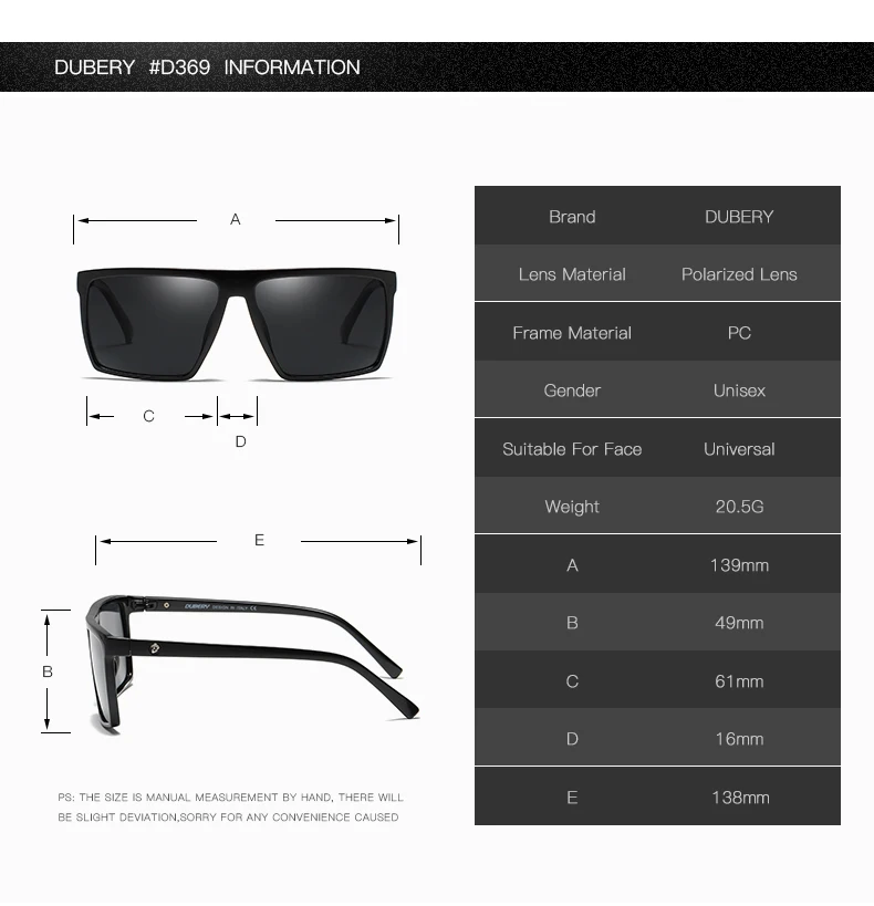DUBERY Vintage Napszemüveg Polarizált a Férfi napszemüvegek A Férfiak Vezetői Fekete Négyzet Oculos Férfi 8 Szín 369 Modell Kép 2