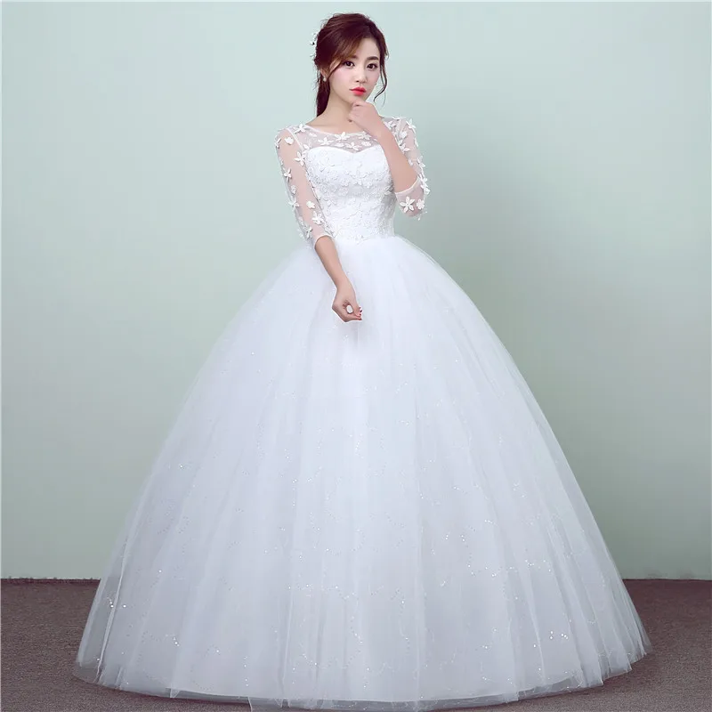 Új Stílus Csipke 3 Negyed Esküvői Ruha Koreai Stílus Egyszerű, Kínai Édes Esküvői Ruha Hercegnő Menyasszonyi Ruha Vestidos De Novia Kép 2
