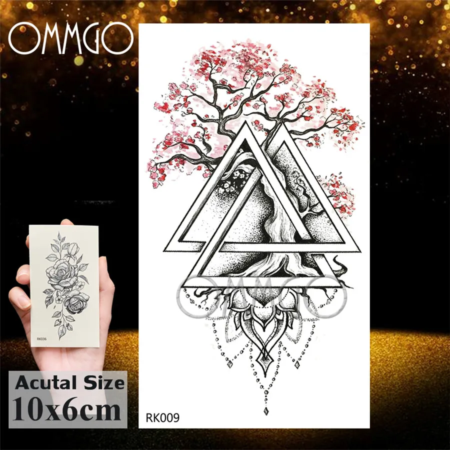 OMMGO Geometriai Szilva Virág Fa Ideiglenes Tetoválás Matrica Háromszög Medál Egyéni Hamis Női Tetoválás Művészet Virág, Csillag Tetkóimat Kép 2