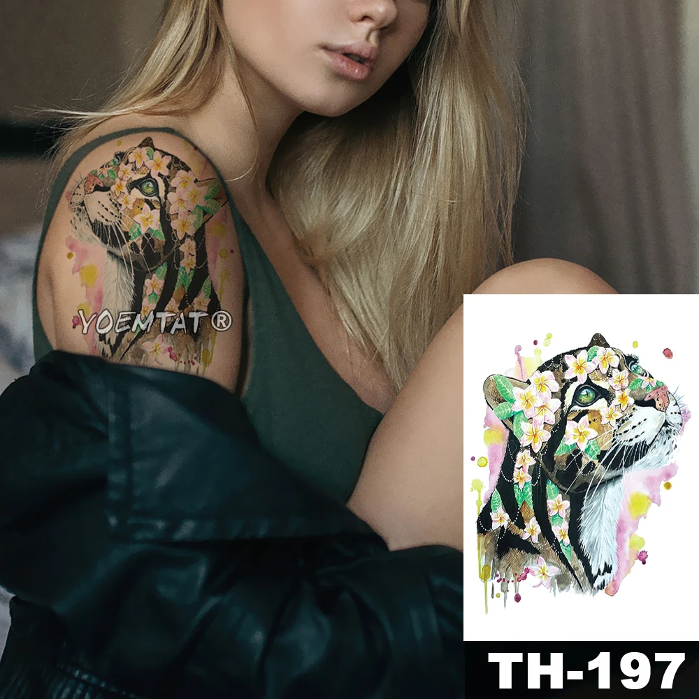 Vízálló Ideiglenes Tetoválás Matrica Akvarell tigris dzsungel minta állatok a Víz Transzfer body art flash hamis tetoválás Kép 2