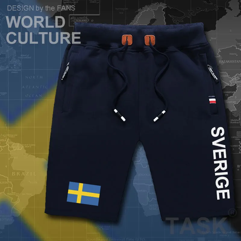 Svédország Sverige férfi sortok strand új férfi fürdőnadrág zászló edzés cipzáras zseb verejték levelet ruházat 2017 svéd Svéd SE Kép 2