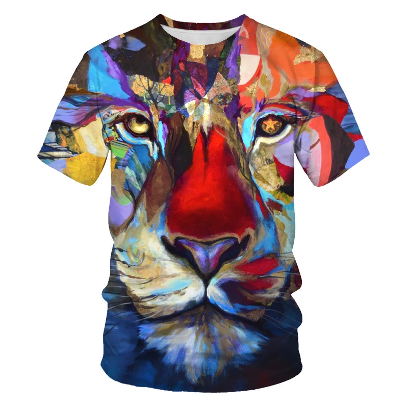 Tigris 3D Nyomtatás, Rövid Ujjú póló, Alkalmi O nyakú Nyári Divat Férfi Túlméretezett póló Kép 2