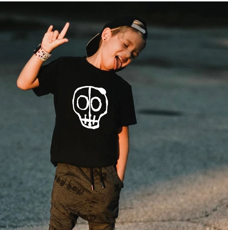 Kis Ember Nyomtatás Fiú Póló Nyári Pamut Koponya Alkalmi Gyerekek T-Shirt 2021 Új, Rövid Ujjú Lány Póló, Gyermek Ruha Kép 2