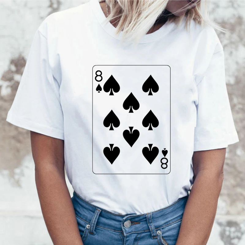 tshirt kpop vicces kártya 8 grafikus póló pólók kártya póker kawaii póló nők 80-as évek esztétikai ruhát, nyári felsők top Kép 2