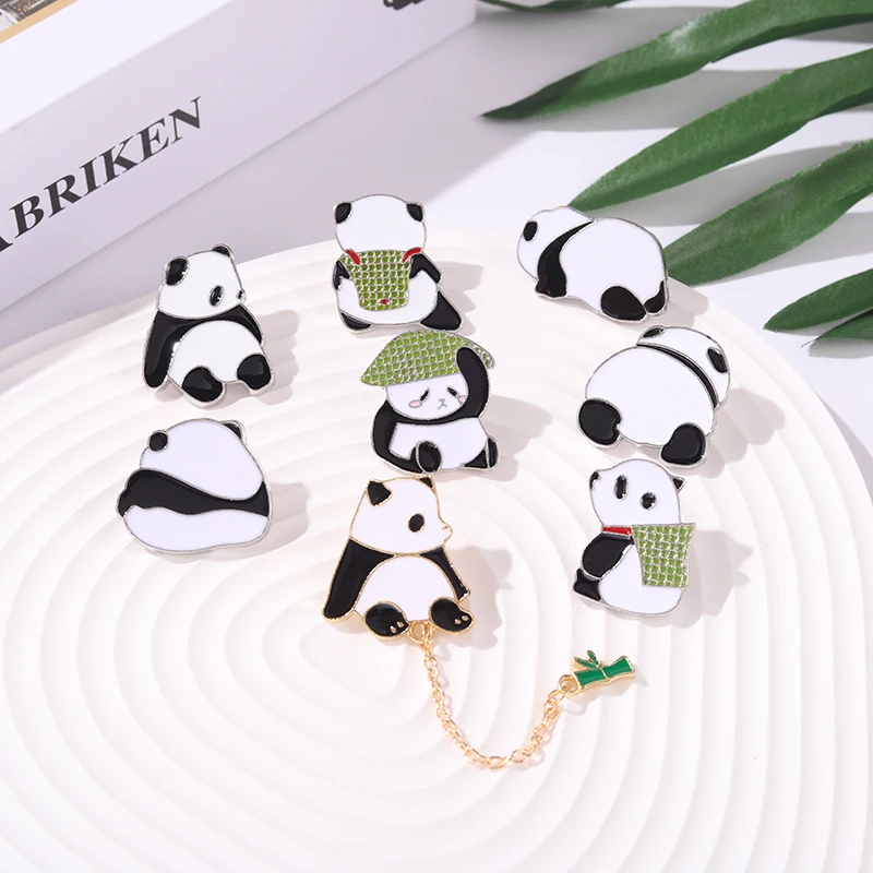 Cuki Panda Zománc Csapok Hazudik Bambusz Kalap, Kosár, Aranyos Bross Kitűző Jelvény Hátizsák Ajándék azok számára, akik Szeretik a Panda Ékszerek Kép 2
