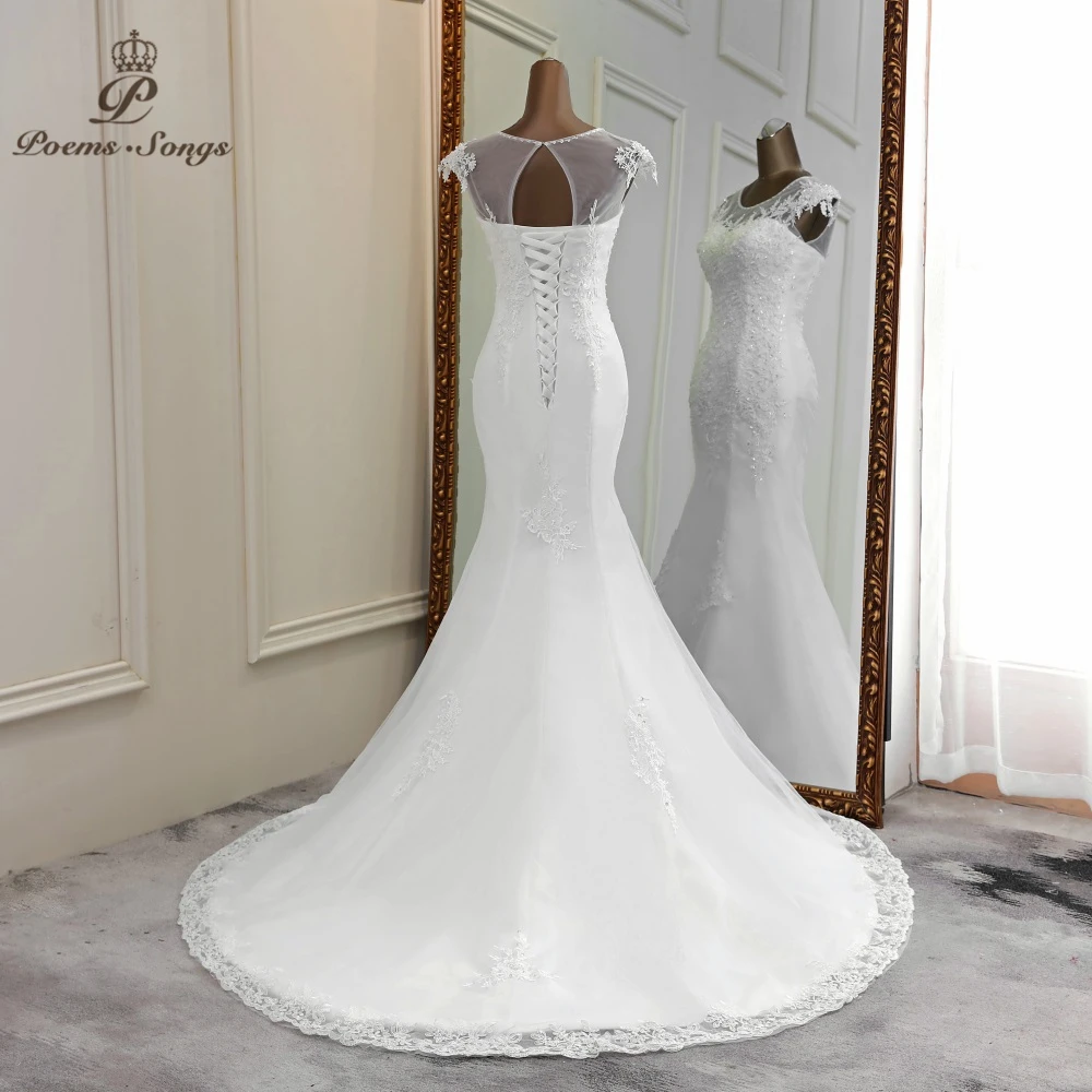 Kecses sellő esküvői ruhák rátétes esküvői ruha szexi vestidos de novia csipke esküvői ruhák, elegáns Kép 2