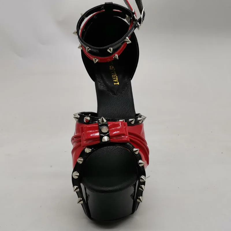 LAIJIANJINXIA Új stílus Nők Sandlas szegecs díszíti 15CM magas sarkú cipő szexi modell-t platform cipő rúdtánc cipő Kép 2