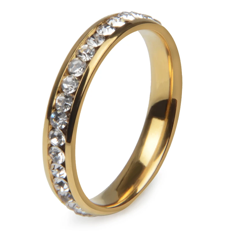 316L Rozsdamentes Acél Gyűrű, Arany Színű Strasszos Burkolt Gyűrűk Karácsonyra Női & Férfi Gyűrű Ajándékok Kép 2